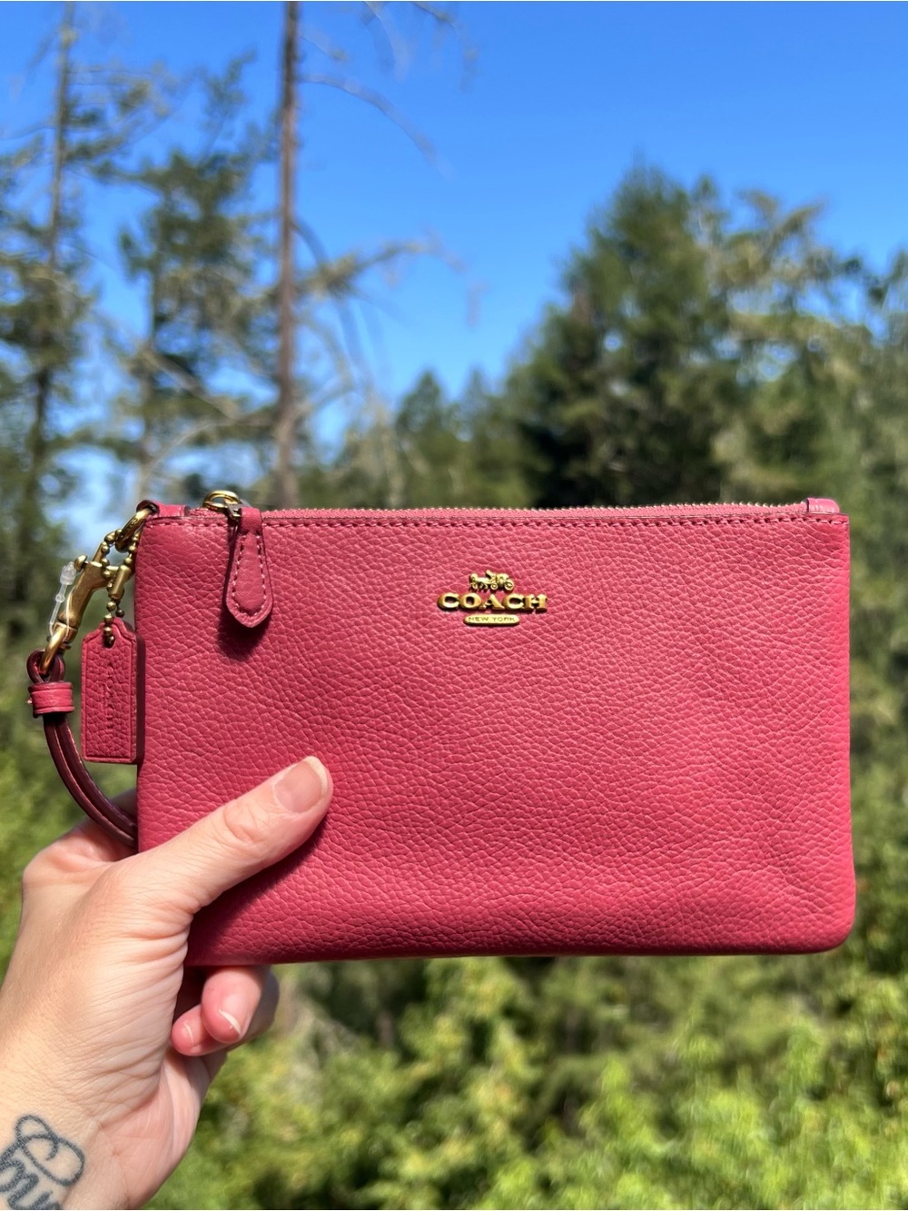COACH Women's Small Pink Leather Wristlet with Gold Hardware 22952 AUTHENTIC